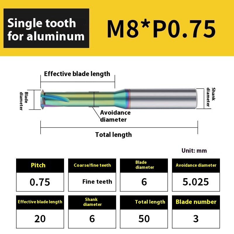 2135-65° aluminum with colorful thread milling cutter lengthened single tooth three-tooth full thread machining center tungsten carbide milling cutter M3M4M5 Shandong Denso Pricision Tools Co.,Ltd.